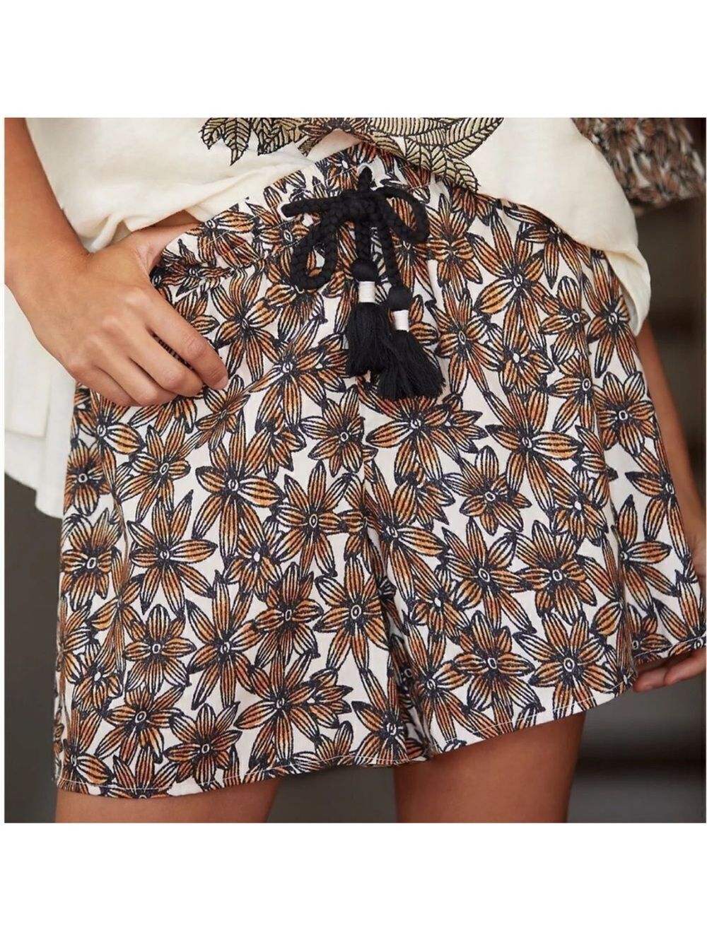 Anthropologie XXS Real Fun, Wow Cream Black Orange Flannel Piping Sleep Shorts